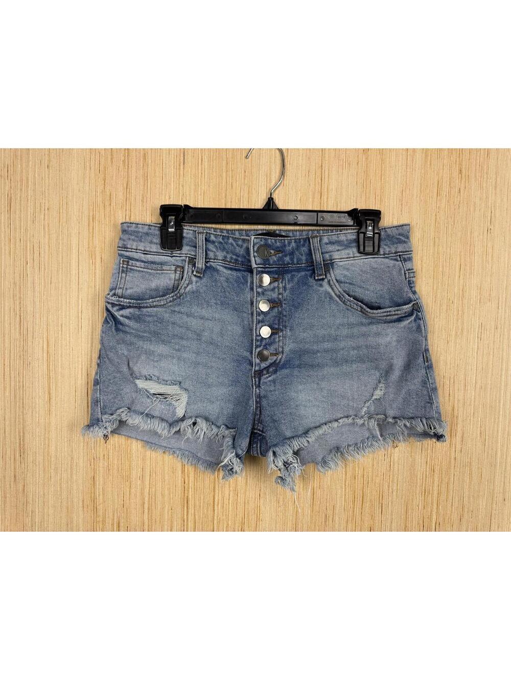 KUT From The Kloth Jane Mini Shorts Womens 4 Blue Distressed Cutoff Button Fly